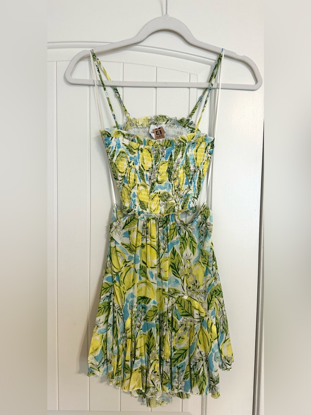 Smocked Spaghetti-Strap Mini Dress with Back Cutout